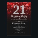 21st Birthday - Red Black Silver Invitation<br><div class="desc">21st Birthday Invitation.
Elegant red black white design with faux glitter silver. Adult birthday. Features diamonds and script font. men or women bday invite.  Perfect for a stylish birthday party. Message me if you need further customization.</div>