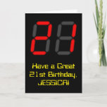 [ Thumbnail: 21st Birthday: Red Digital Clock Style "21" + Name Card ]