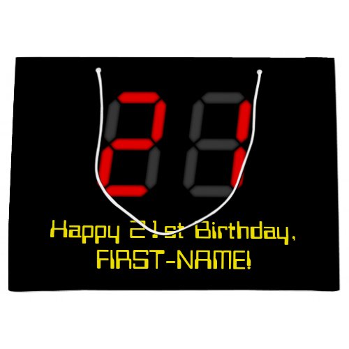 21st Birthday Red Digital Clock Style 21  Name Large Gift Bag
