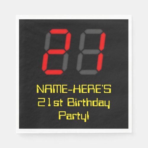 21st Birthday Red Digital Clock Style 21  Name Napkins