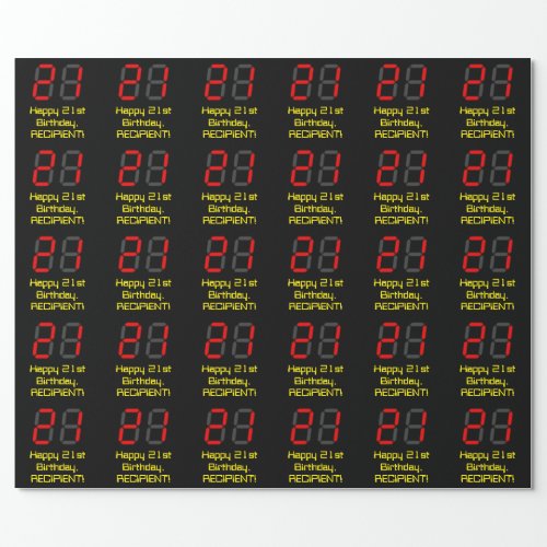 21st Birthday Red Digital Clock Style 21  Name Wrapping Paper