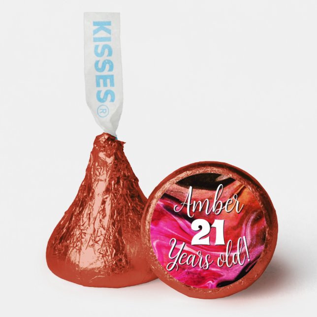 21st Birthday Red Marble Personalized Name Hershey®'s Kisses® (Front)