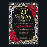 21st Birthday - Red Roses Gold Black Damask Invitation<br><div class="desc">21st Birthday Invitation.
Elegant red black white design with faux glitter gold. Features damask,  script font and roses. Perfect for an elegant birthday party. Can be personalized into any year! Message me if you need further customization.</div>