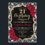21st Birthday - Red Roses Gold Black Damask Invitation<br><div class="desc">21st Birthday Invitation.
Elegant red black white design with faux glitter gold. Features damask,  script font and roses. Perfect for an elegant birthday party. Can be personalized into any year! Message me if you need further customization.</div>