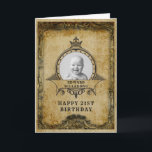 21st Birthday Retro Vintage Add Your Photo Adult Card<br><div class="desc">Vintage retro distressed style milestone 21st Birthday greeting card. Men's elegant birthday card. This charming young man is turning 21. Insert your own photo. Template provided so easily personalized. Note the photo will be the same colors as you use. The design is also available with other age milestones and a...</div>