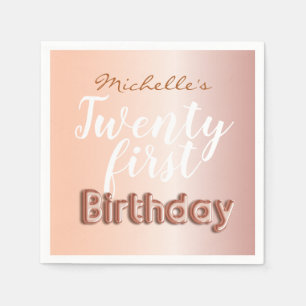 21st Birthday Rose Gold Balloon Text Napkins