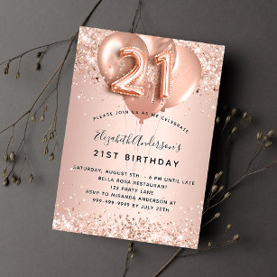21st birthday rose gold blush balloons luxury invitation