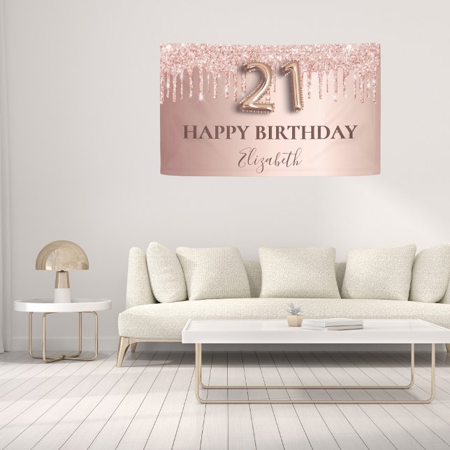 21st birthday rose gold blush glitter drips banner (Creator Uploaded)