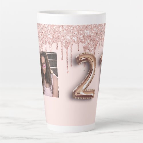21st birthday rose gold blush glitter drips photo latte mug