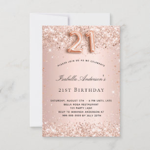 21st birthday rose gold blush glitter invitation