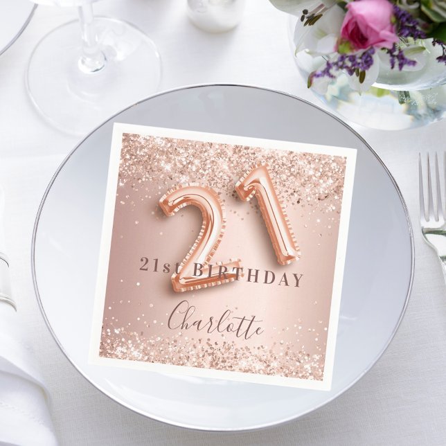 21st birthday rose gold blush glitter name napkins (Creator Uploaded)