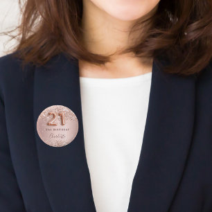 21st birthday rose gold blush glitter name tag button