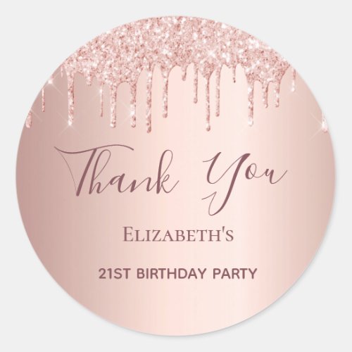 21st Birthday rose gold blush glitter Thank You Classic Round Sticker