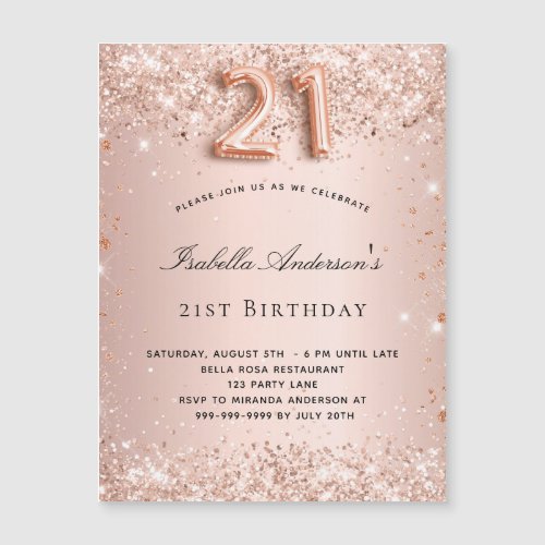 21st birthday rose gold blush magnet invitation