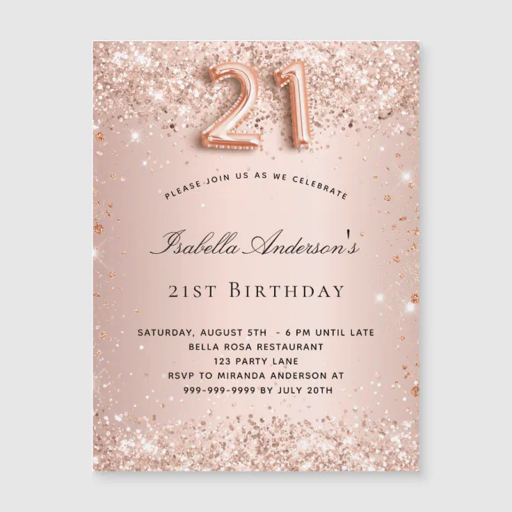 21st birthday rose gold blush magnet invitation | Zazzle