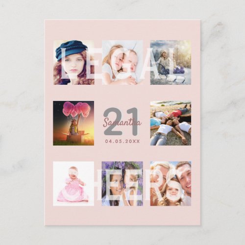 21st birthday rose gold blush photo invitation postcard