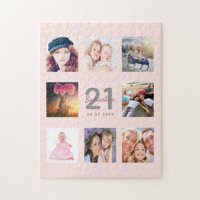21st birthday rose gold blush photo jigsaw puzzle (Vertical)