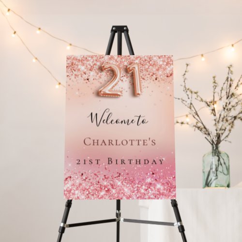 21st birthday rose gold blush pink glitter welcome foam board