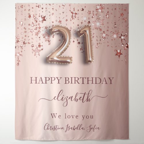 21st birthday rose gold blush stars friends tapestry