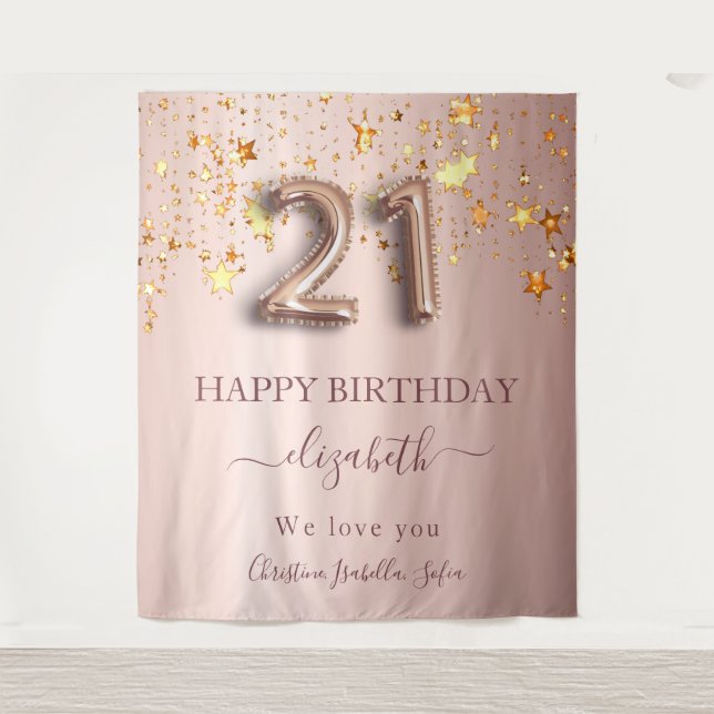 21st birthday rose gold blush stars friends tapestry (Front)