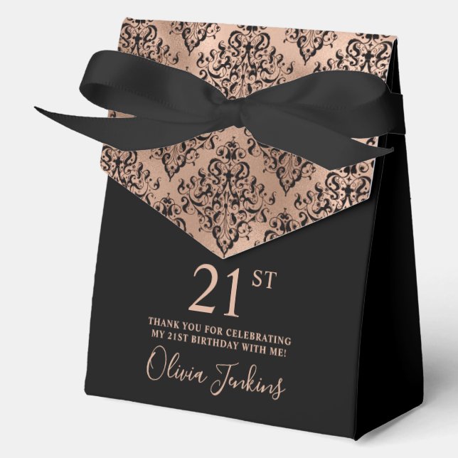 21st Birthday Rose Gold Damask Thank You  Favor Boxes (Front)