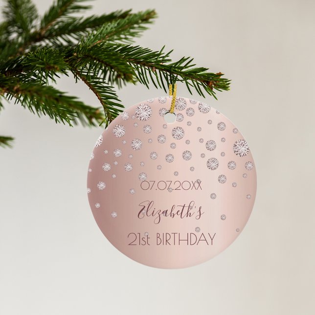 21st birthday rose gold diamonds sparkle 21 ceramic ornament (Creator Uploaded)
