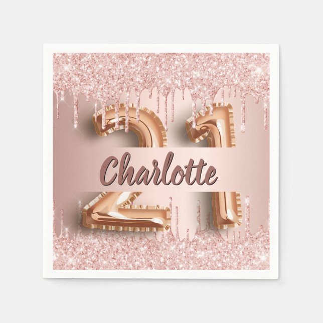 21st birthday rose gold drips napkins (Front)