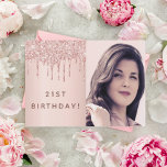 21st birthday rose gold glitter custom photo glam invitation<br><div class="desc">A glamorous invitation for a 21st birthday party. A rose gold gradient background decorated with rose gold and pink faux glitter drips,  paint dripping look.  Personalize and add your own vertical size photo of the birthday girl.

Add your party details on back.</div>