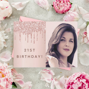 21st birthday rose gold glitter custom photo glam invitation