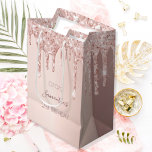 21st birthday rose gold glitter drips blush medium gift bag<br><div class="desc">A gift bag for a girly and glamorous 21st birthday.  A faux rose gold background with an elegant faux rose gold glitter drips,  paint drip look. The text: The name is written in dark rose gold with a modern hand lettered style script. Tempate for a date and age 21.</div>
