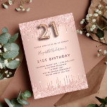 21st birthday rose gold glitter drips elegant invitation<br><div class="desc">A modern, stylish and glamorous invitation for a 21st birthday party. A faux rose gold background with an elegant faux rose gold glitter drip, paint dripping look. The name is written with a modern dark rose gold colored hand lettered style script. Personalize and add your party details. Number 21 is...</div>