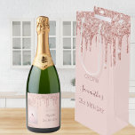 21st birthday rose gold glitter drips name wine gift bag<br><div class="desc">A gift bag for a girly and glamorous 21st birthday. A rose gold, pink background with faux rose gold glitter drip, paint dripping look. The text: The name is written in dark rose gold with a modern hand lettered style script. Personalize and add a date, age 21 and a name....</div>