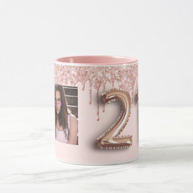 21st birthday rose gold glitter drips photo mug (Center)