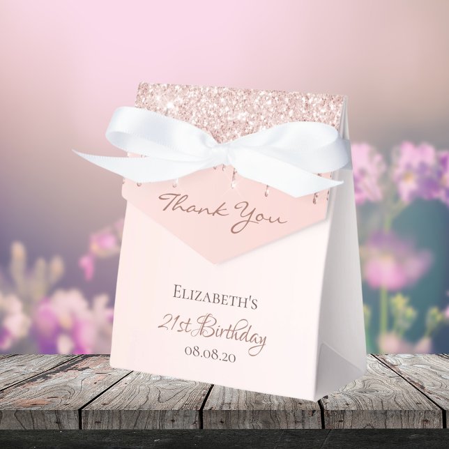21st Birthday rose gold glitter glam thank you Favor Boxes (Creator Uploaded)