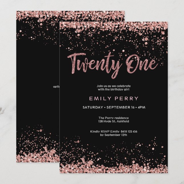 21st birthday rose gold glitter Invitation (Front/Back)