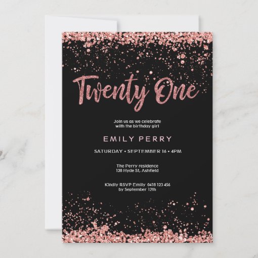 21st birthday rose gold glitter Invitation | Zazzle