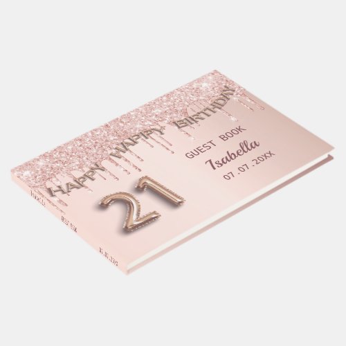 21st birthday rose gold glitter pink balloon font guest book