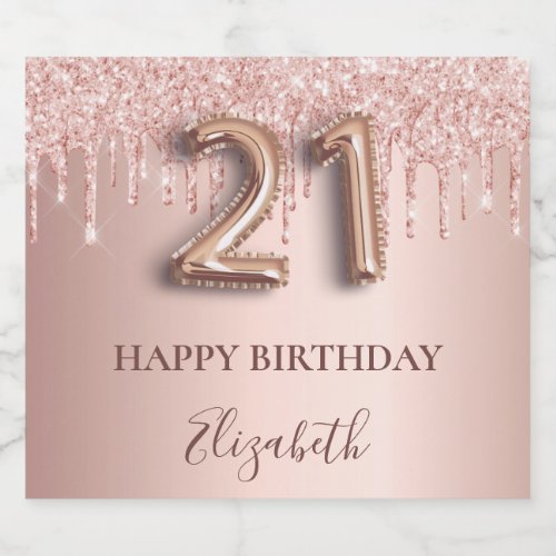 21st birthday rose gold glitter pink balloon style sparkling wine label
