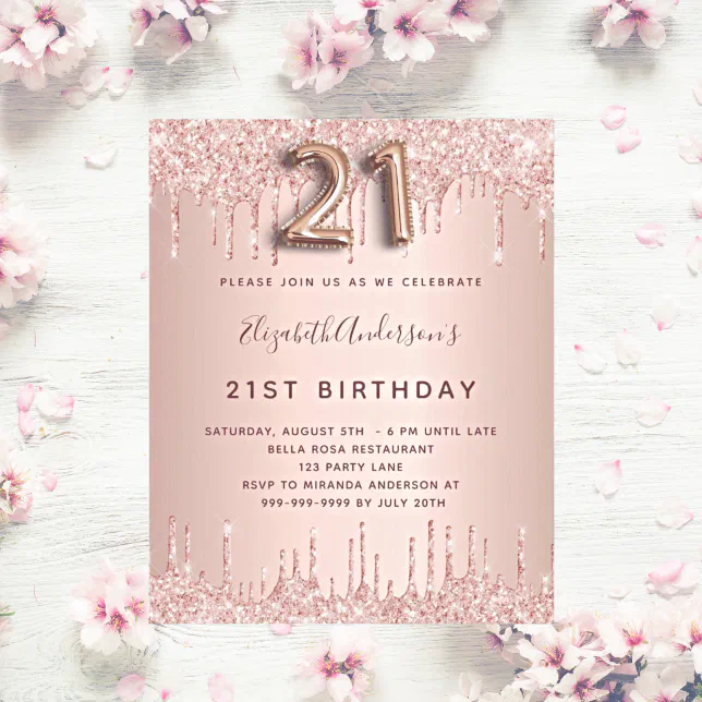 21st Birthday Rose Gold Glitter Pink Luxury Invitation Postcard Zazzle