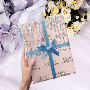 21st birthday rose gold glitter silver sparkle wrapping paper