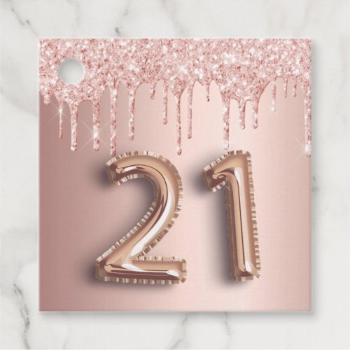 21st Birthday rose gold glitter thank you balloon Favor Tags