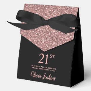 21st Birthday Rose Gold Glitter Thank You Favor Boxes