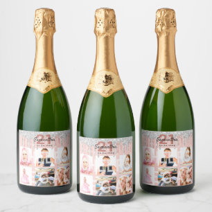 21st birthday rose gold legal glitter silver photo sparkling wine label