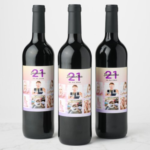 21st birthday rose gold legal photo name wine label