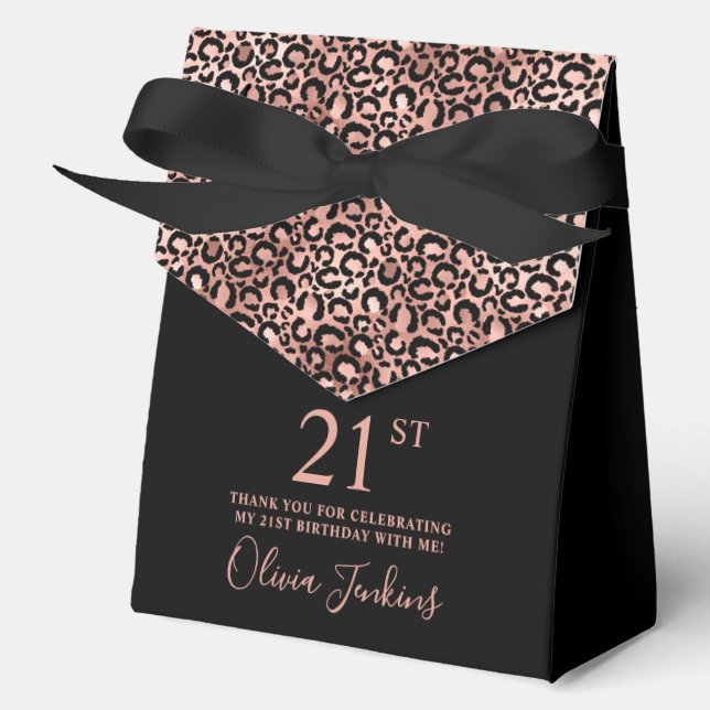 21st Birthday Rose Gold Leopard Print Thank You  Favor Boxes (Front)