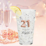 21st birthday rose gold name glass<br><div class="desc">For a 21st birthday. Transparent background.  Personalize and add a date,  name. Number 21 is written with a balloon style font.</div>