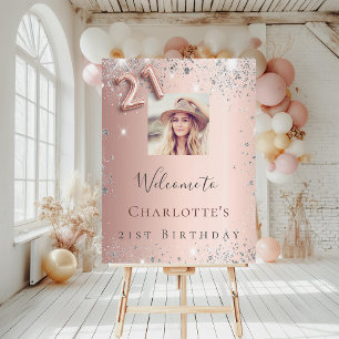 21st birthday rose gold photo silver glitter glam foam board