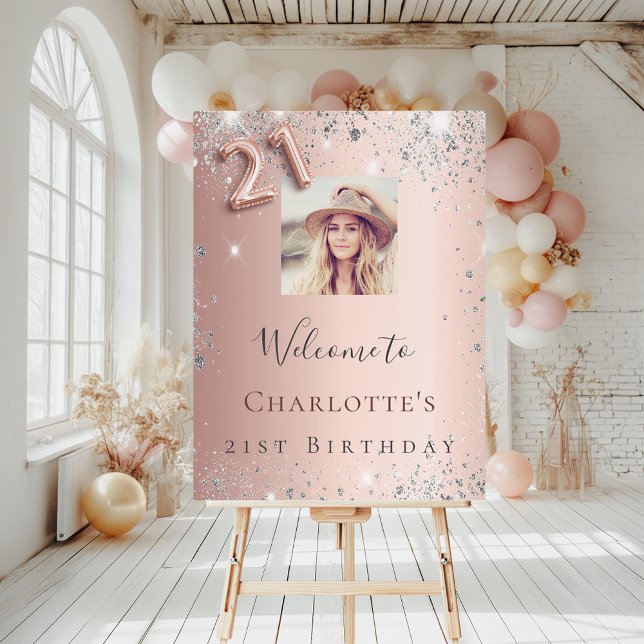 21st birthday rose gold photo silver glitter glam foam board (Creator Uploaded)