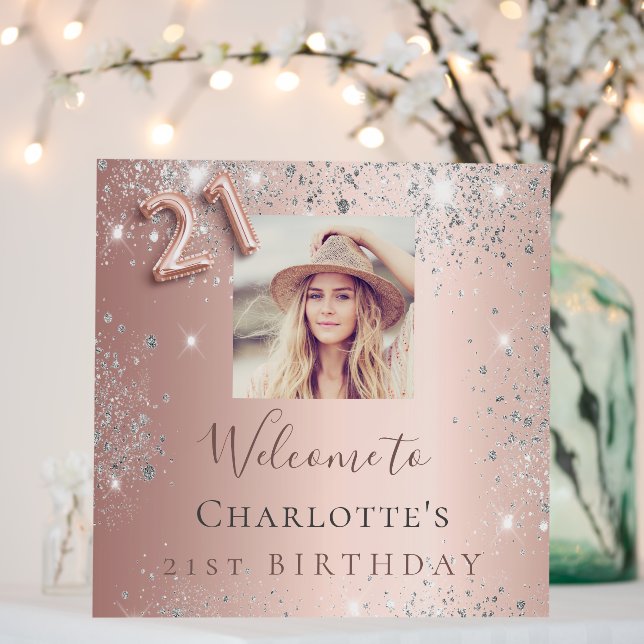 21st birthday rose gold photo silver glitter party foam board (In Situ (Wedding))