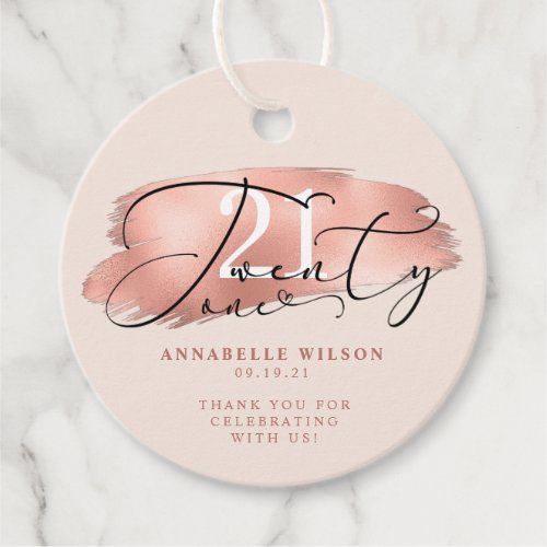 21st Birthday Rose Gold  Pink Favor Tags